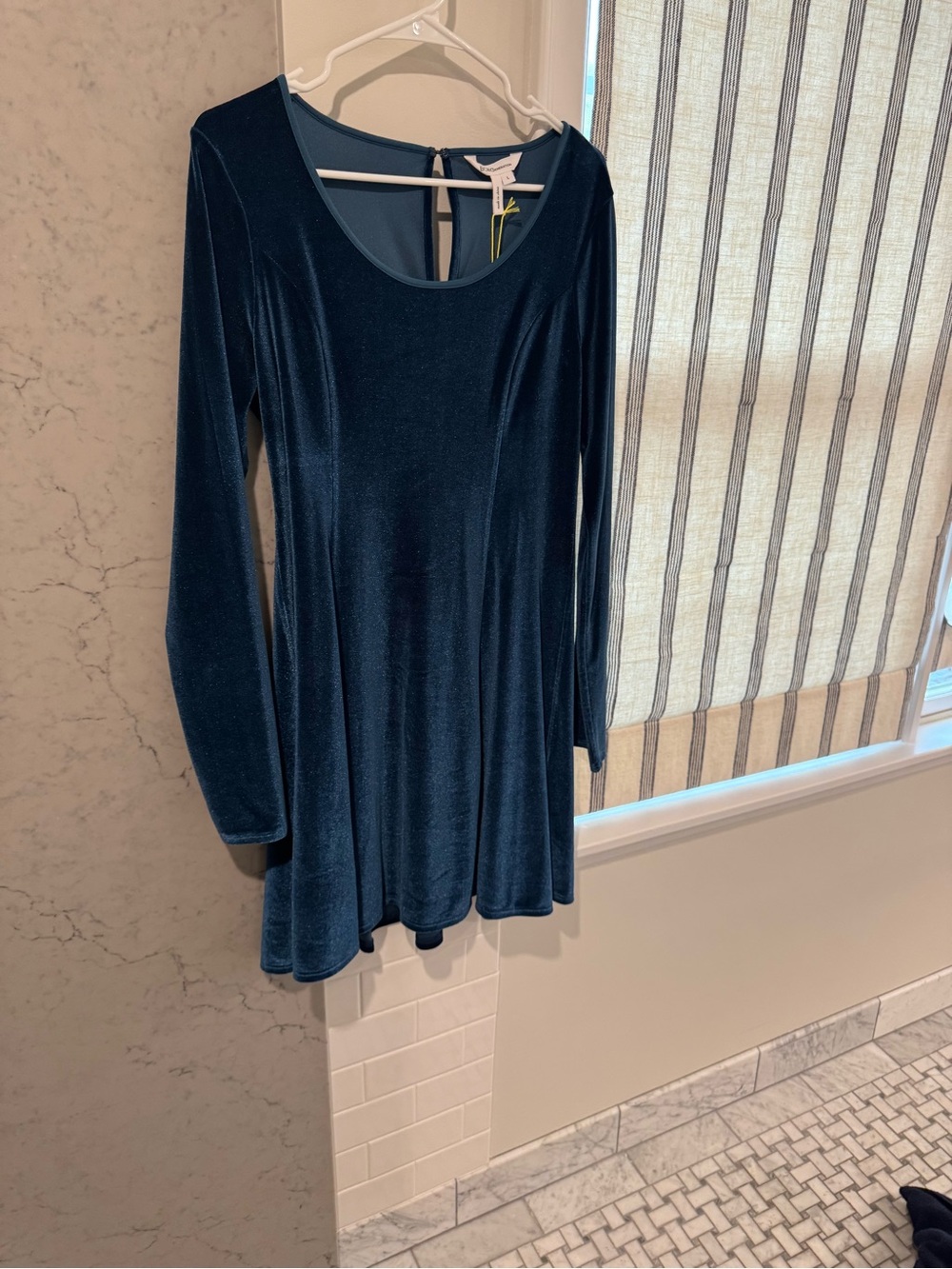 BCBGeneration Navy Blue Velvet Long-Sleeve Swing Dress